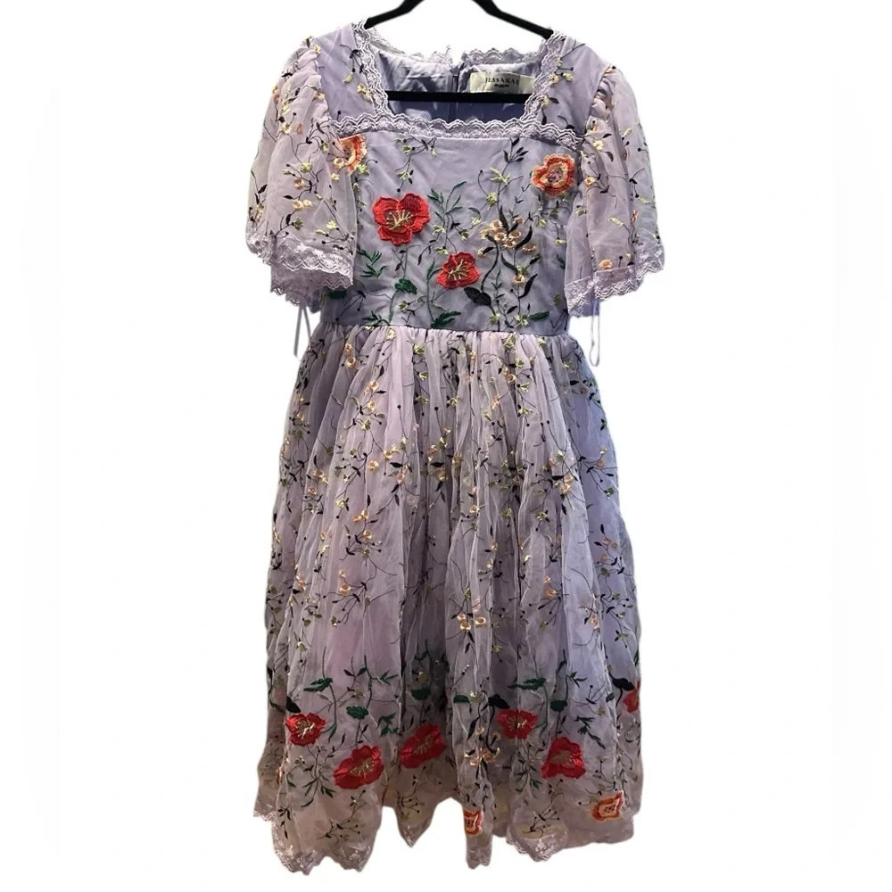 Jessakae embroidered lilac Darla dress size L - Picture 3 of 15